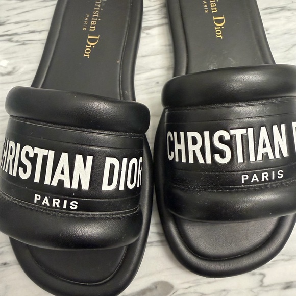 Dior Black Christian Dior Paris Logo Slide Sandals sz 36.5 - Picture 4 of 6